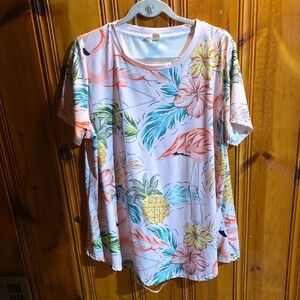 Pixie Lady Women's Floral Pineapple Short Sleeve Top - Pink